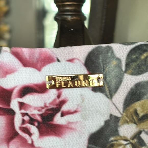 NWOT Femina Flaunt Pale Pink Floral Shift Dress 3/4 Ruffle Sleeves Boat Neck - Picture 9 of 15